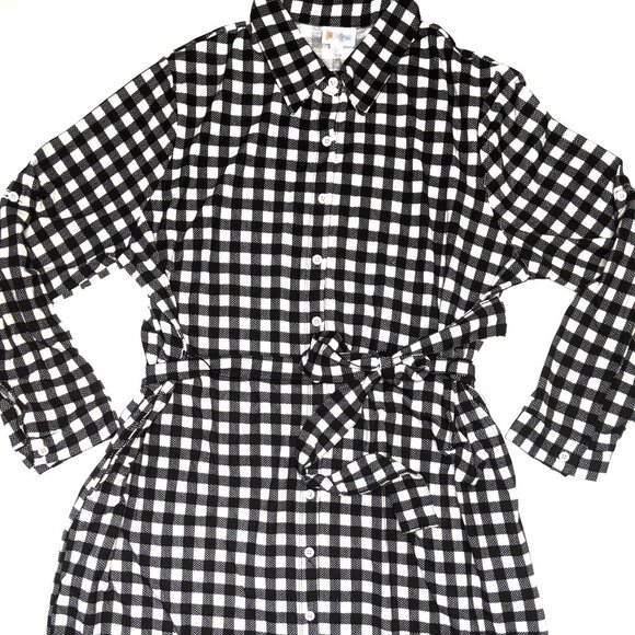 NEW w/ Tags Lularoe Ellie Shirt Dress Black White Plaid Check Full Button NWT - Picture 3 of 4